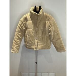 Bagatelle Women's Tan Long Sleeve Full-Zip Corduroy Puffer Jacket Size Medium